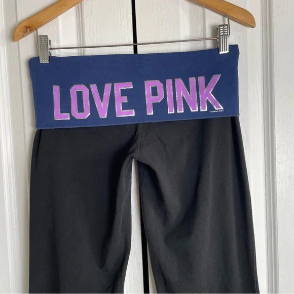 RARE 2011 Victoria's Secret Foldover Yoga Flare Pants M 2000s Love Pink Logo y2k - Picture 2 of 11